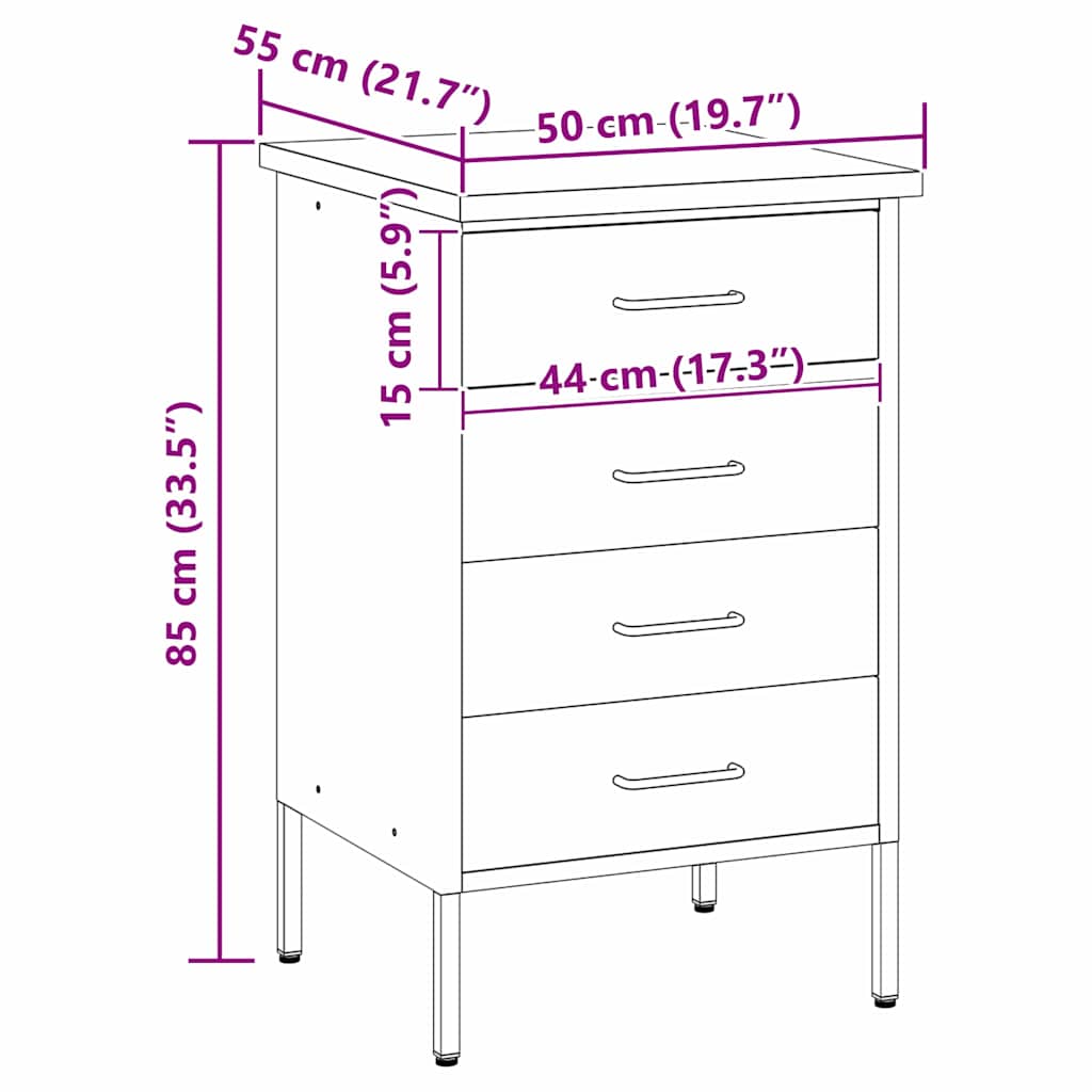 vidaXL Werkbank met lade met opslag Zwart en Grijs 50 x 55 x 85 cm