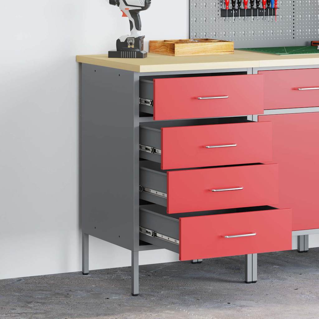 vidaXL Werkbank met lade met opslag Zwart en Grijs 50 x 55 x 85 cm