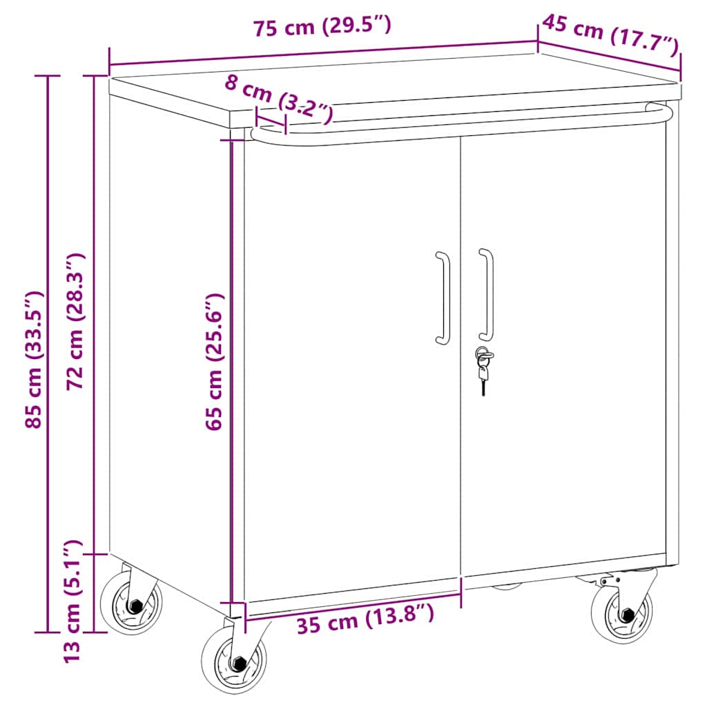 vidaXL Werkbank met plank met wiel Zwart en Grijs 75 x 45 x 85 cm