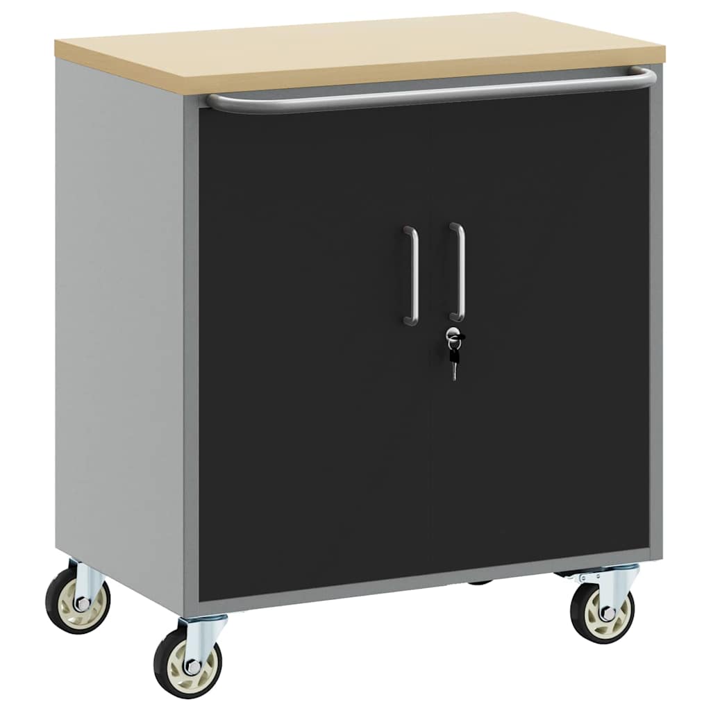 vidaXL Werkbank met plank met wiel Zwart en Grijs 75 x 45 x 85 cm