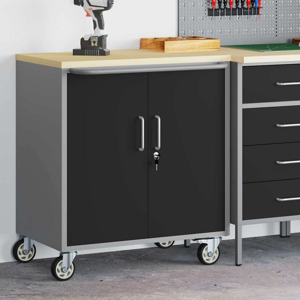 vidaXL Werkbank met plank met wiel Zwart en Grijs 75 x 45 x 85 cm