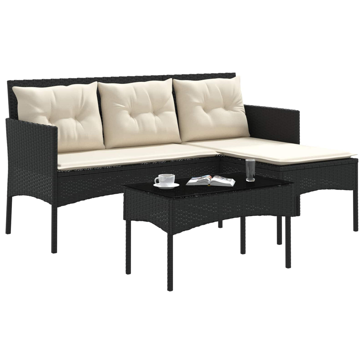 vidaXL Tuinbank Set met kussen 2 pcs poly rattan