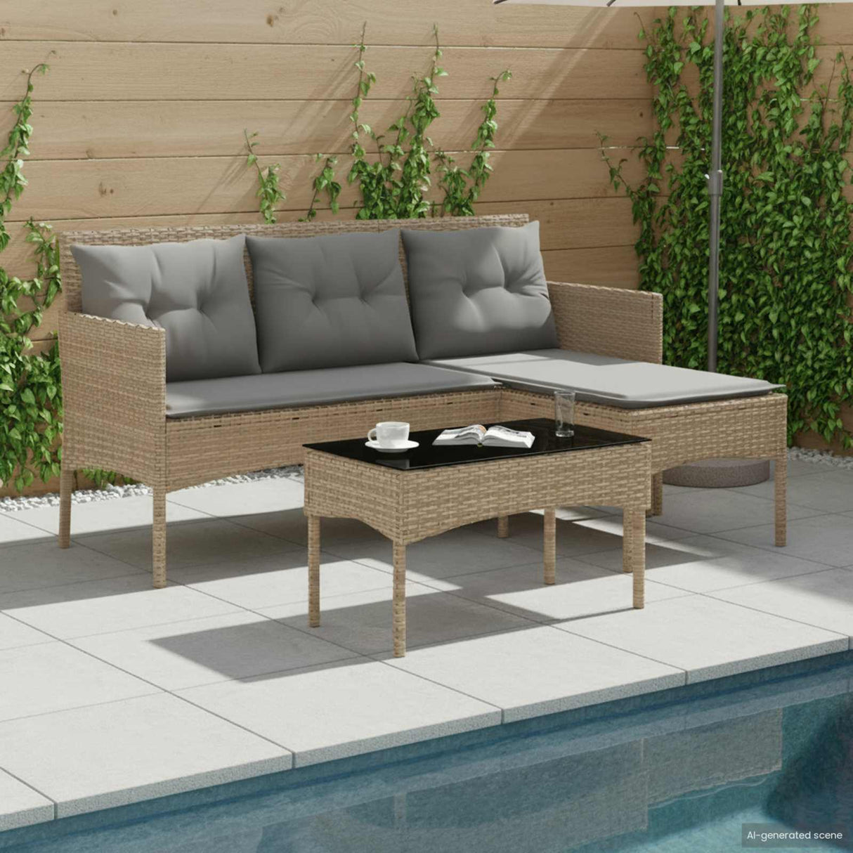 vidaXL Tuinbank Set met kussen 2 pcs poly rattan