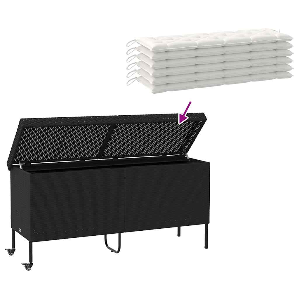 vidaXL Tuinbox met wielen 110x55x73 cm poly rattan zwart