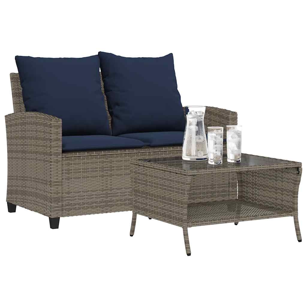 vidaXL Tuinbank 2-zits met kussens & tafel poly rattan zwart