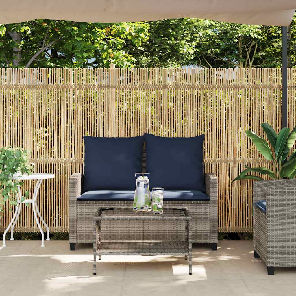 vidaXL Tuinbank 2-zits met kussens & tafel poly rattan zwart