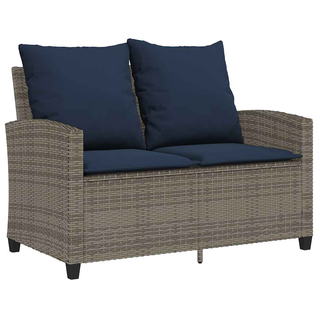 vidaXL Tuinbank 2-zits met kussens & tafel poly rattan zwart