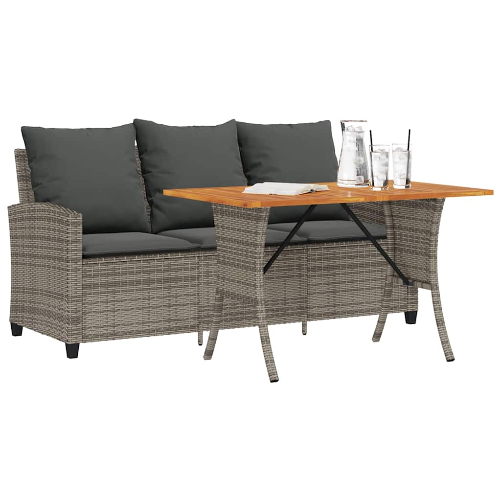 vidaXL 3-Seater Garden Sofa with Cushions & Table Poly Rattan Black