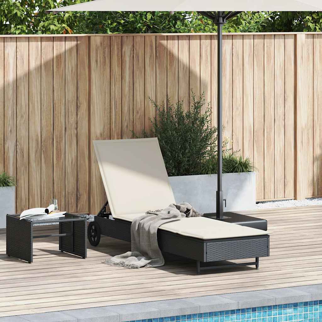 vidaXL Sun Lounger with Wheels and Cushion Poly Rattan Black
