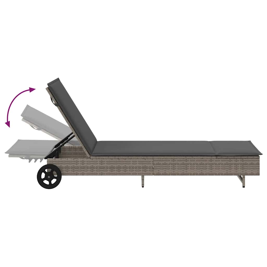 vidaXL Sun Lounger with Wheels and Cushion Poly Rattan Black