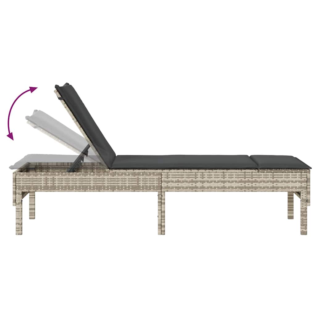 vidaXL Ligstoel met kussen zwart 55x200x44cm polyrotan