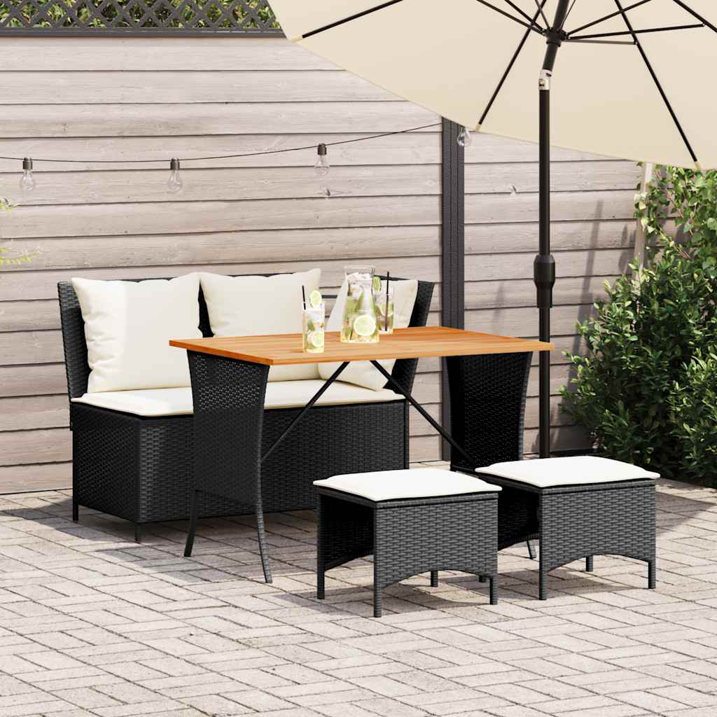vidaXL 4-delige Tuinset met kussens poly rattan zwart