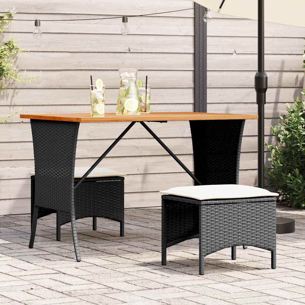 vidaXL 3-delige Tuinset met kussens poly rattan zwart