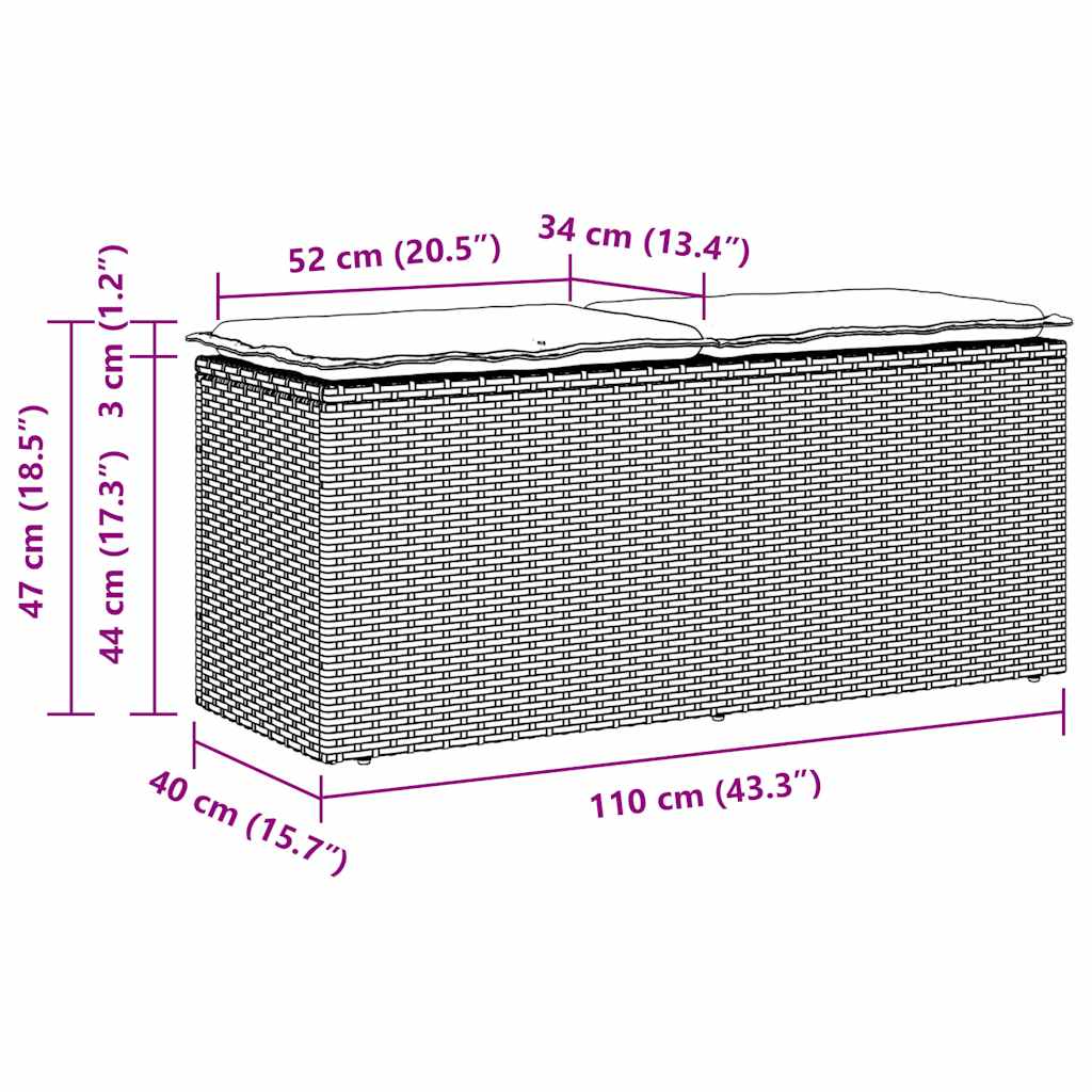 vidaXL Tuinbank met kussen 110x40x44 cm poly rattan zwart
