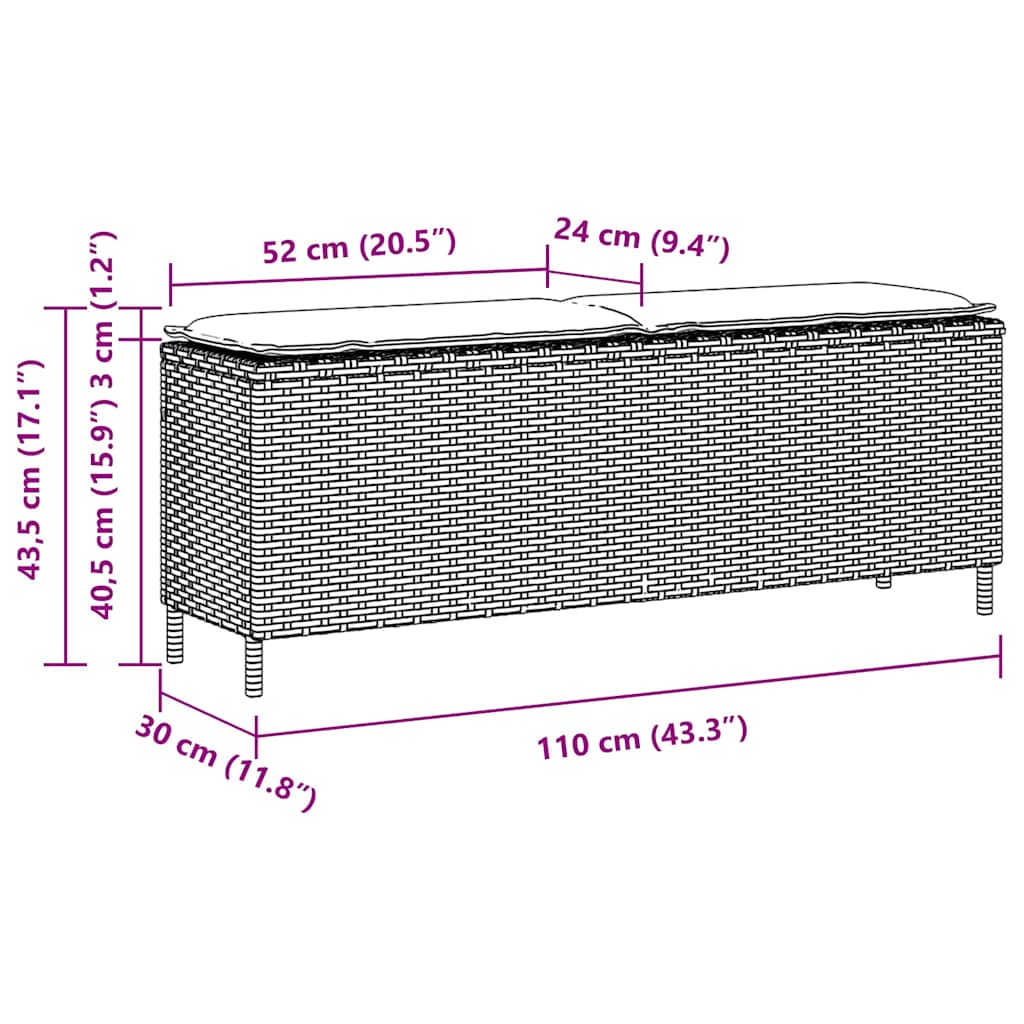 vidaXL Tuinbank met kussen 110x30x40,5 cm poly rattan zwart
