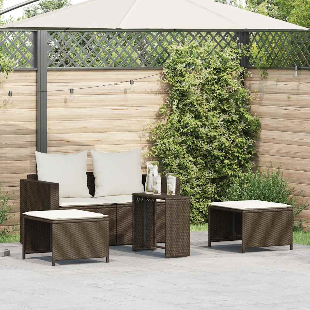 vidaXL 5-delige Tuinbankstel met kussens stapelbaar poly rattan zwart