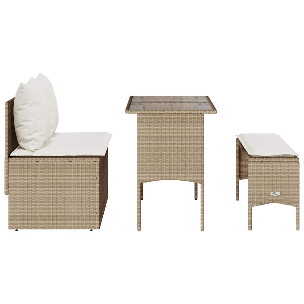 vidaXL 3-delige Tuinset met kussens poly rattan zwart