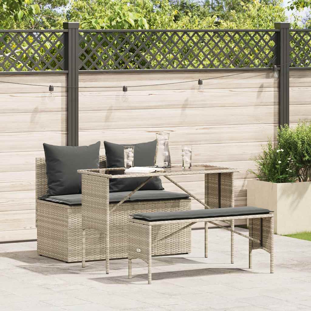 vidaXL 3-delige Tuinset met kussens poly rattan zwart