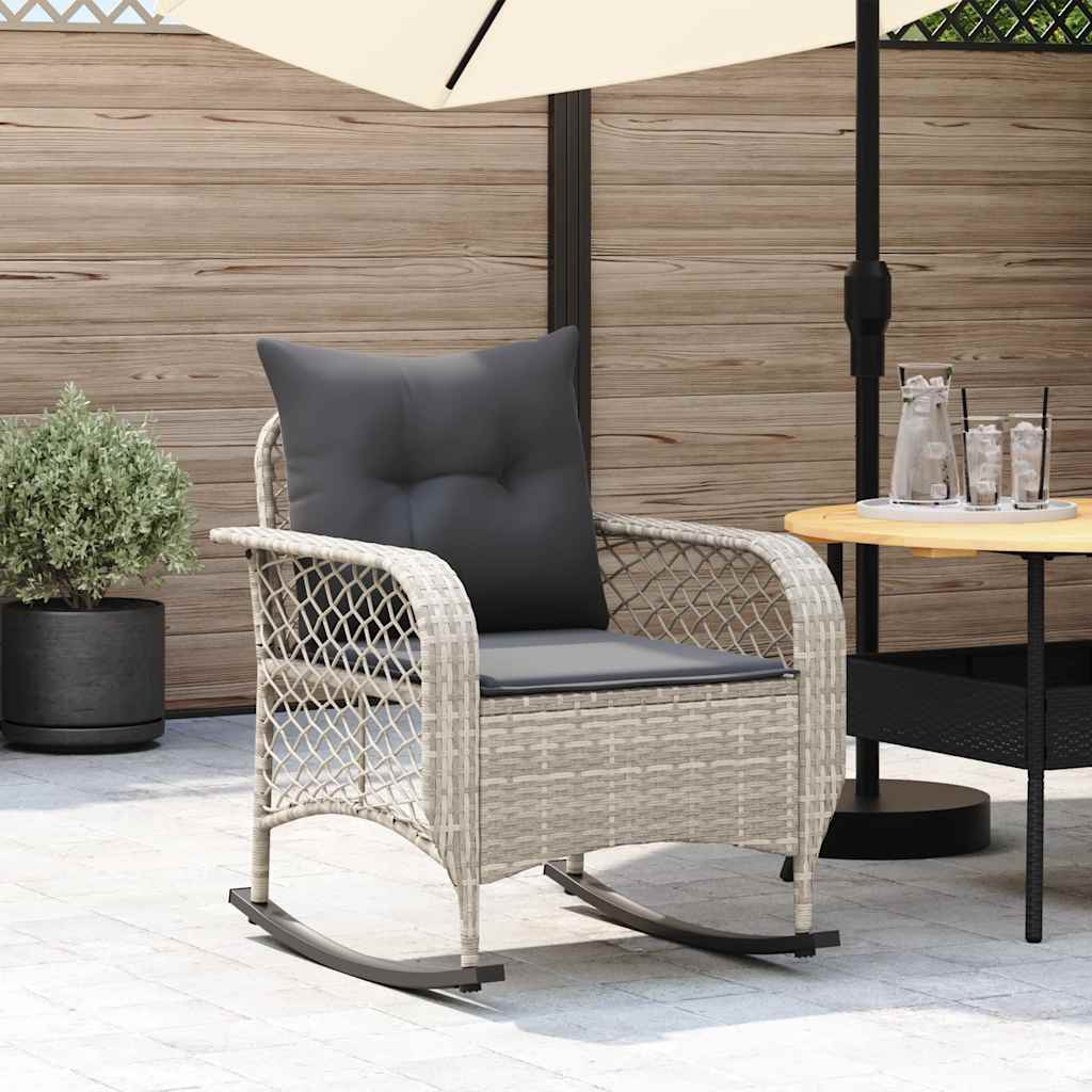 vidaXL Tuinschommelstoel met kussens poly rattan zwart