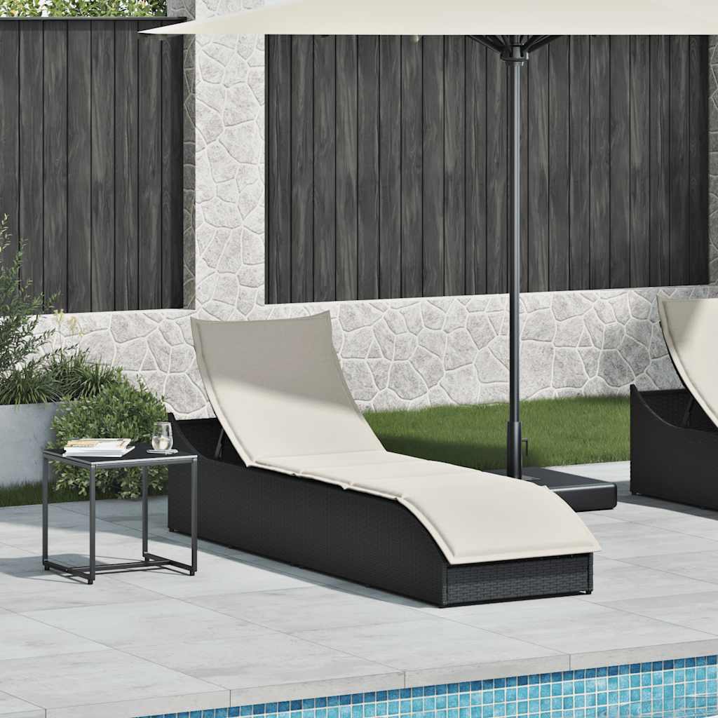 vidaXL Folding Sun Lounger with Cushion Storage Poly Rattan Black