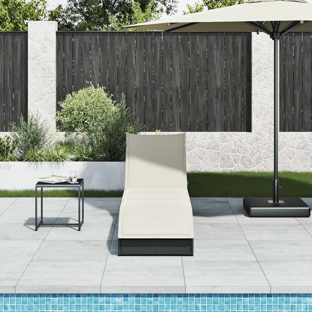 vidaXL Folding Sun Lounger with Cushion Storage Poly Rattan Black