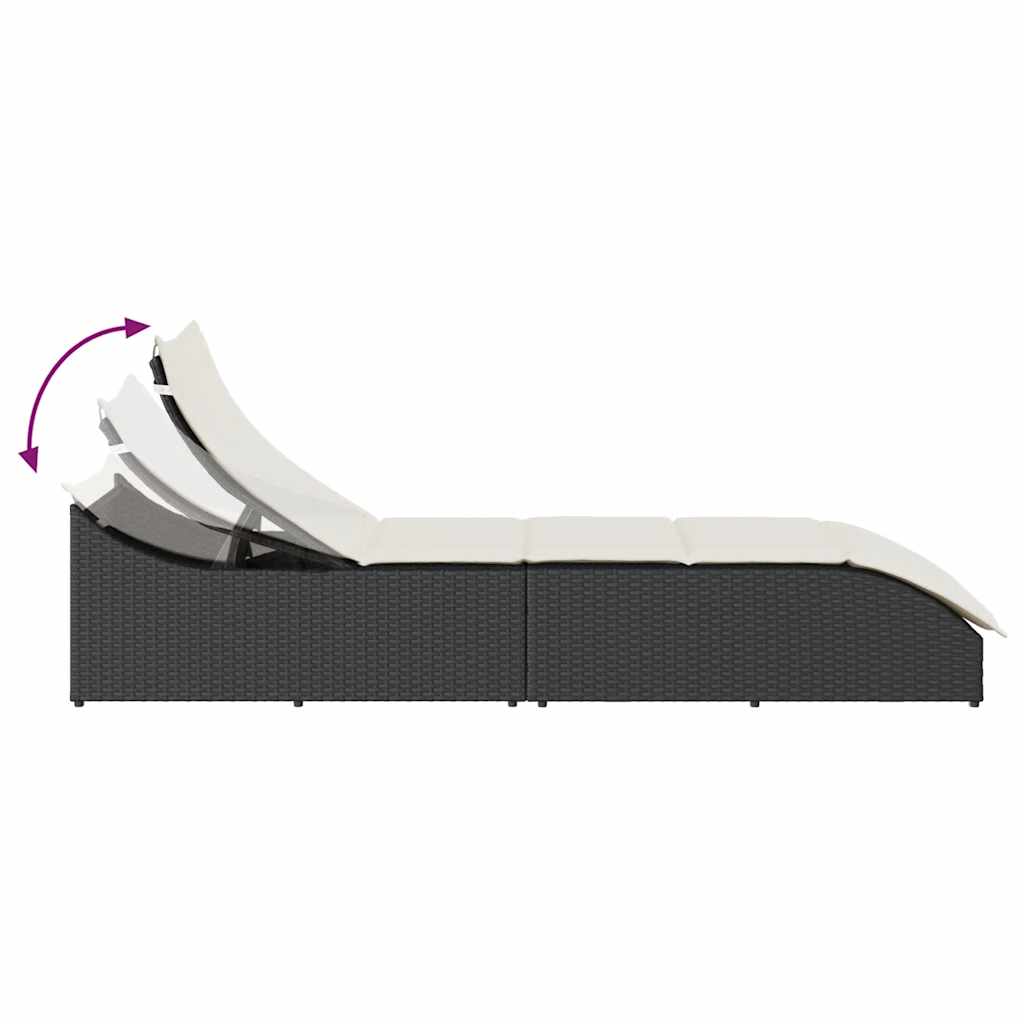 vidaXL Folding Sun Lounger with Cushion Storage Poly Rattan Black
