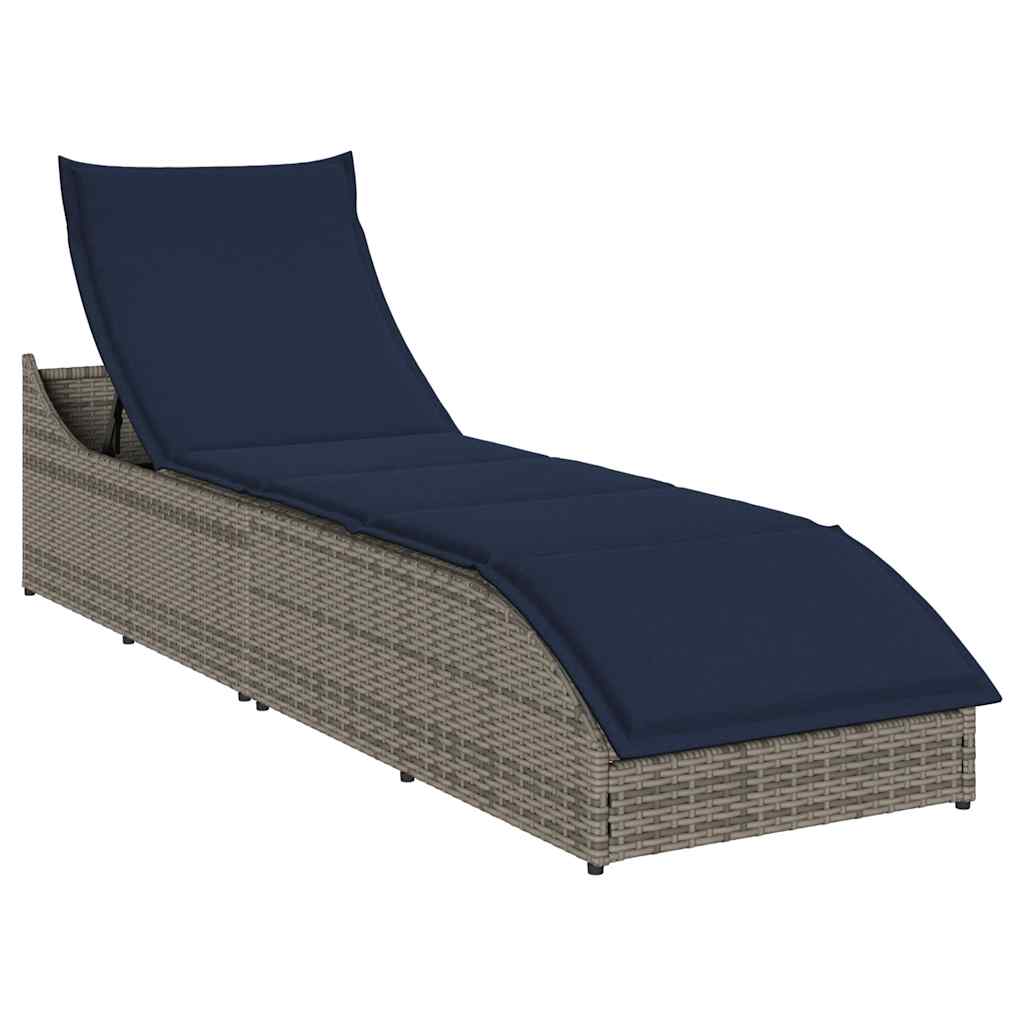 vidaXL Folding Sun Lounger with Cushion Storage Poly Rattan Black