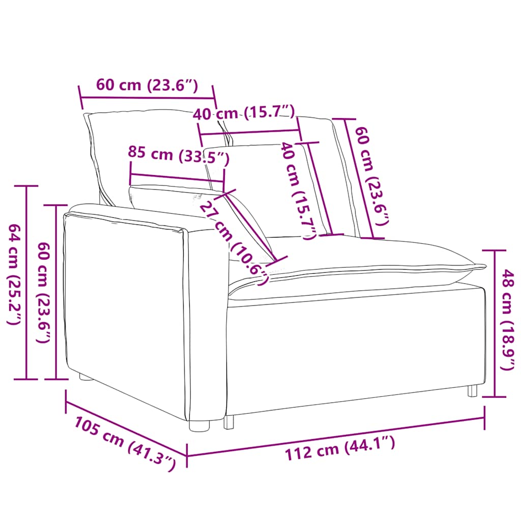 vidaXL Modulaire bank Armleuning eindmodule met kussens 100 cm beige