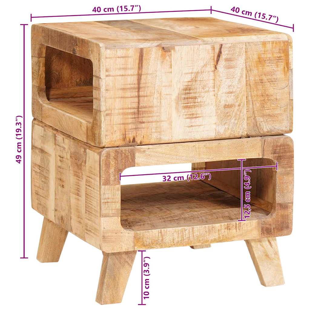 vidaXL Bijzettafel met plank Bruin 40 x 40 x 49 cm Massief Mango Hout