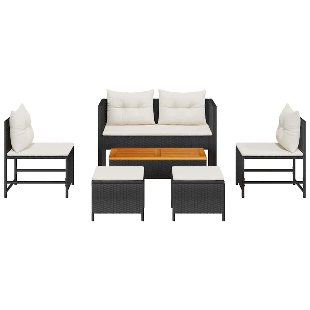 vidaXL Tuinbank Set met kussen 6 pcs Zwart en Crème poly rattan