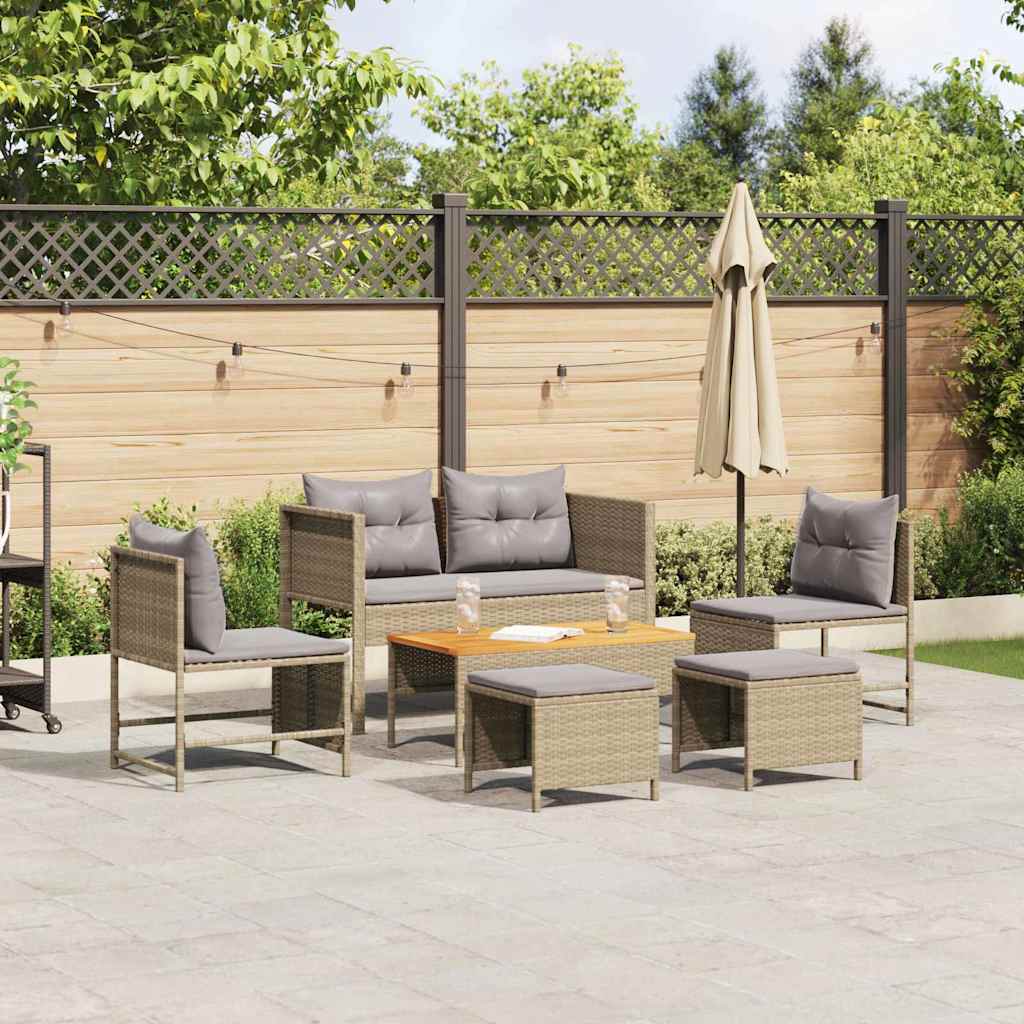 vidaXL Tuinbank Set met kussen 6 pcs Zwart en Crème poly rattan