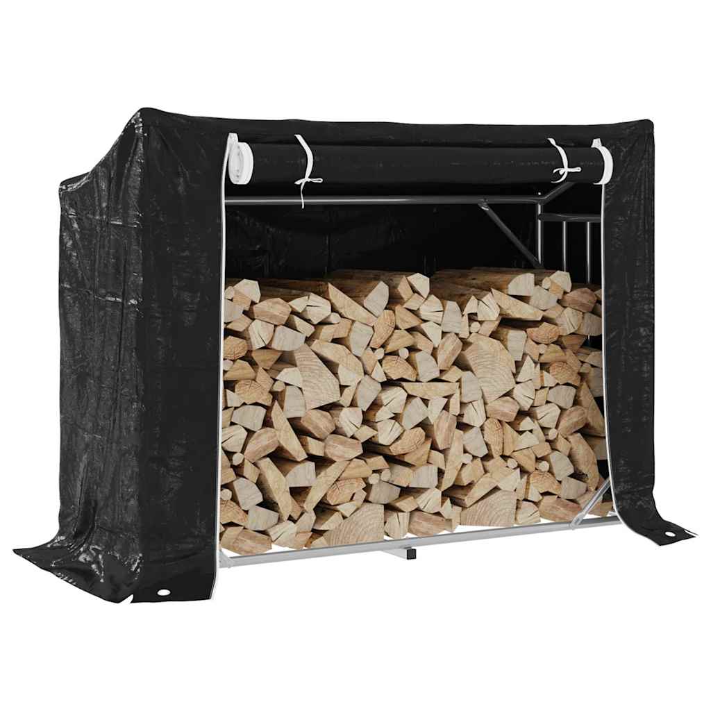 vidaXL Haardhoutrek met regenhoes 100,5x40,5x110,5 cm staal