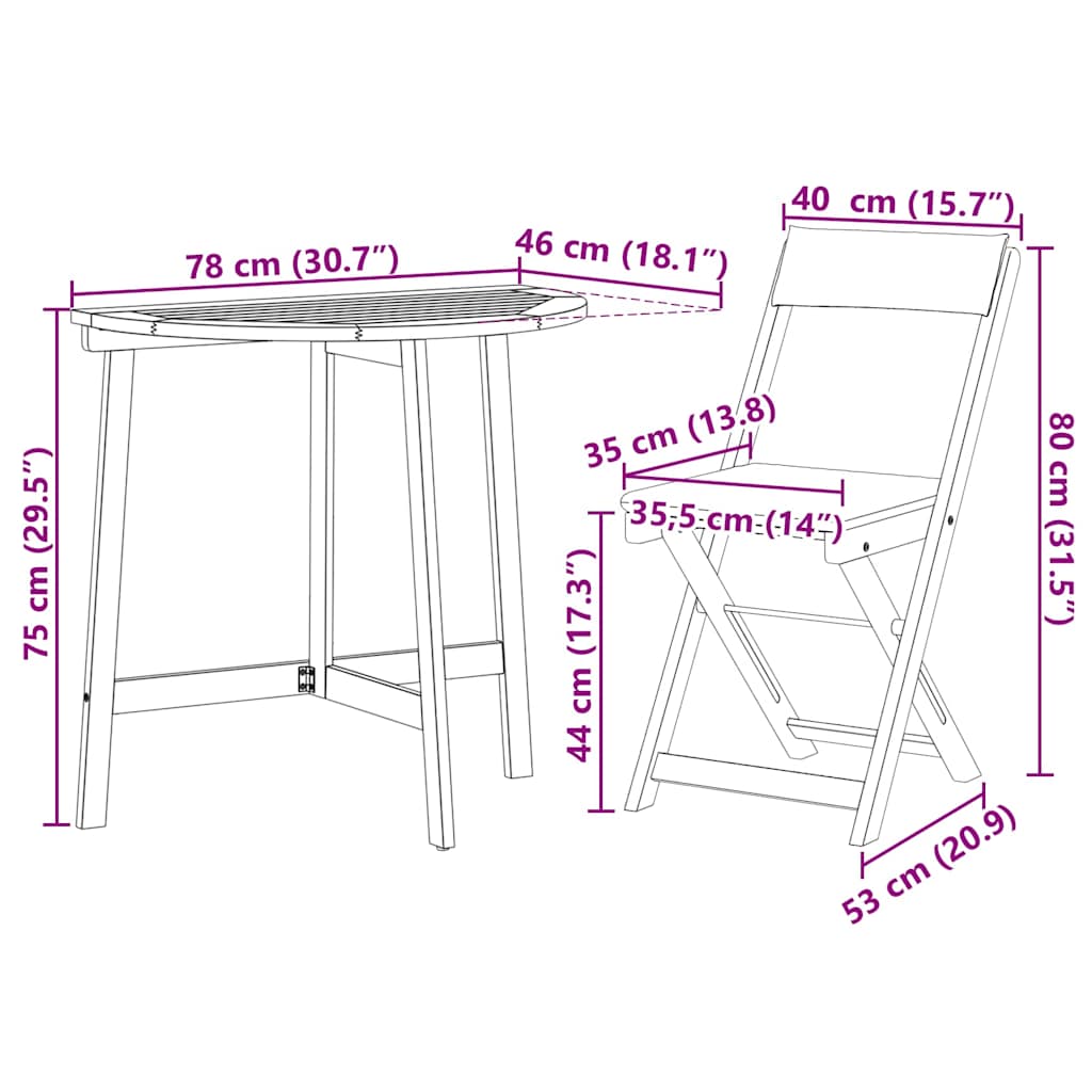 vidaXL Bistroset 3 pcs Olie Natuurlijk Massief Acacia Hout