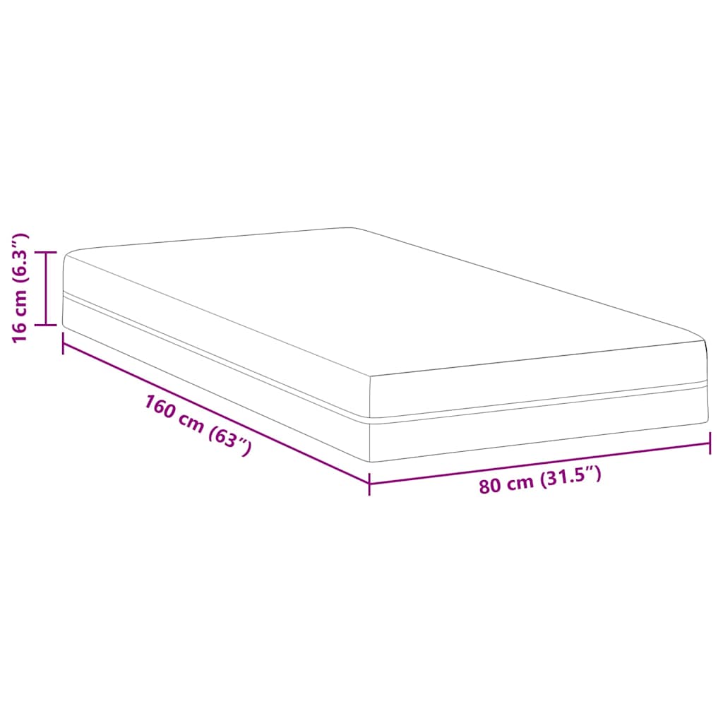 vidaXL Matras Wit en Grijs 80 x 160 cm Jacquard stof