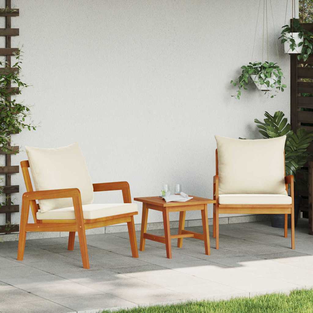 vidaXL Bistroset met kussen 4 pcs Bruin en Crème Massief Acacia Hout