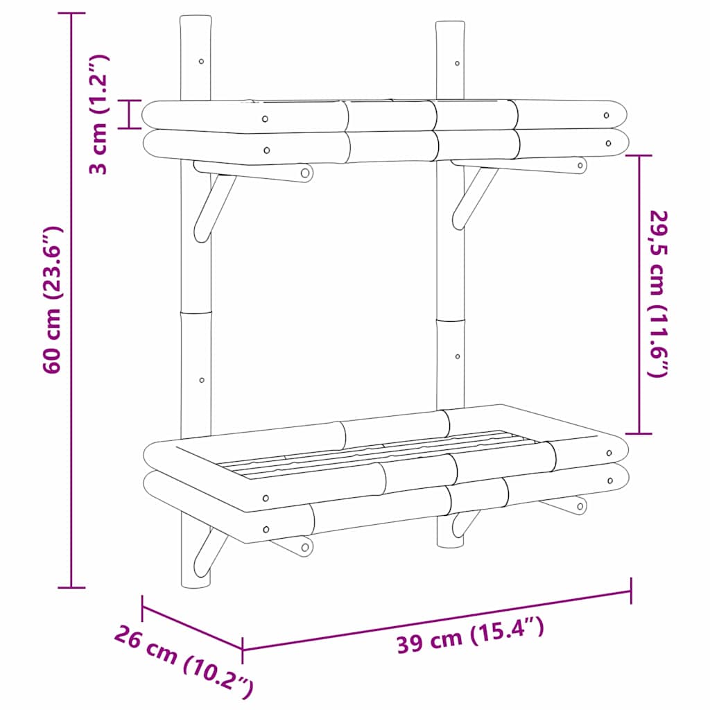 vidaXL Wandplank met plank Wandgemonteerd Bruin 39 x 26 x 60 cm Bamboe