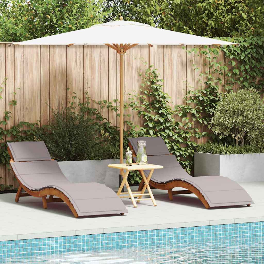 vidaXL Sun Lounger with Cushion Solid Acacia Wood Beige