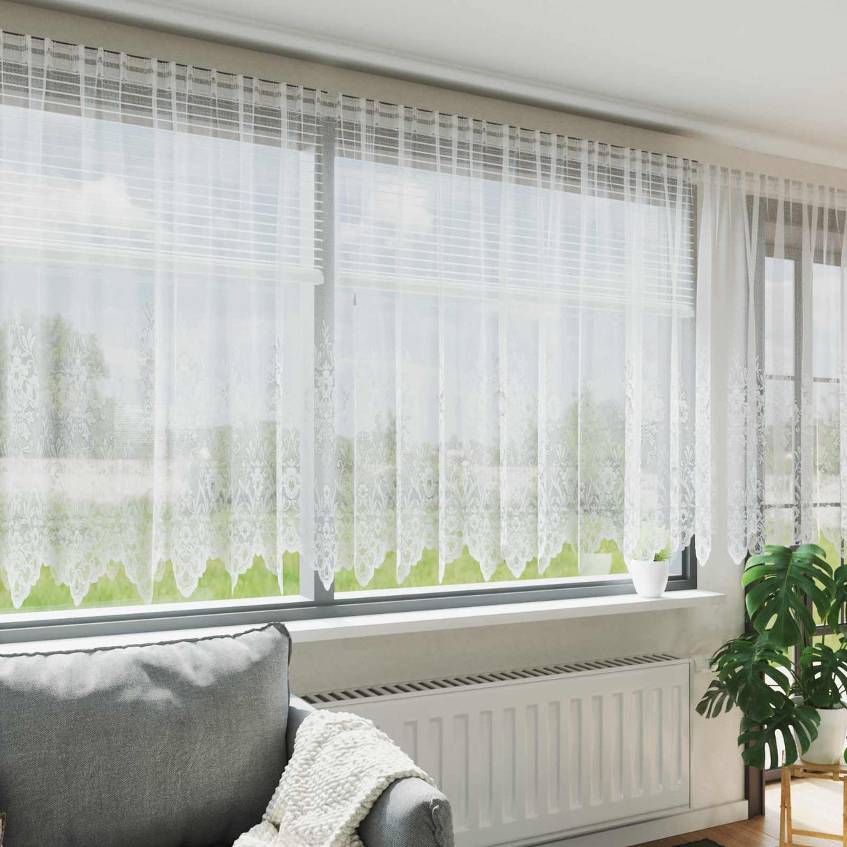 vidaXL Lace Curtain with Drapes Floral White 80 x 150 cm Polyester