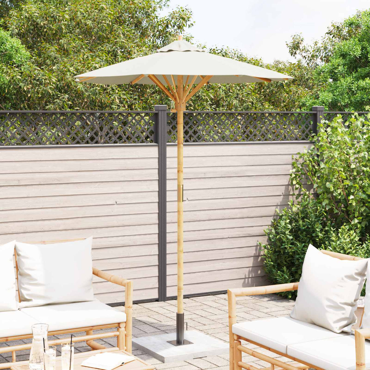 vidaXL Tuinparasol Crème Wit Ø 270 x 260 cm Bamboe