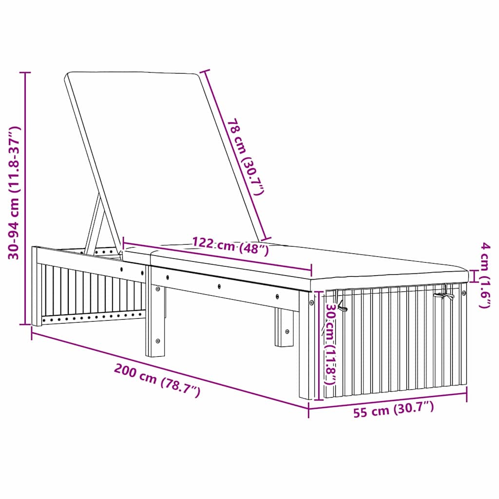 vidaXL Ligstoel Olie Natuurlijk 200 x 55 x 94 cm Massief acaciahout