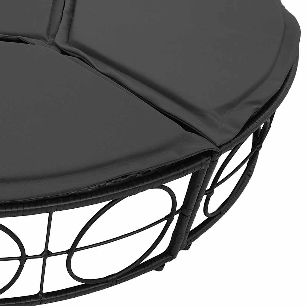 vidaXL Loungebed met luifel en kussens poly rattan zwart