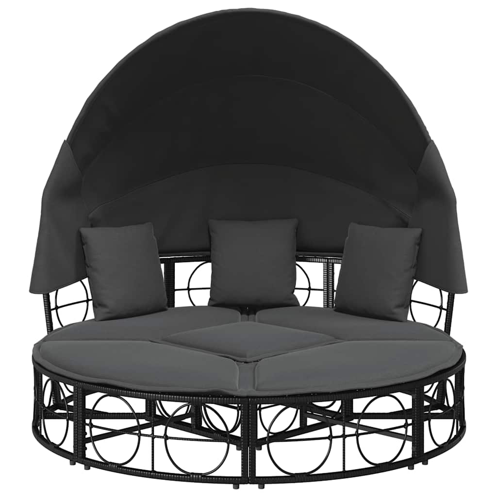 vidaXL Loungebed met luifel en kussens poly rattan zwart