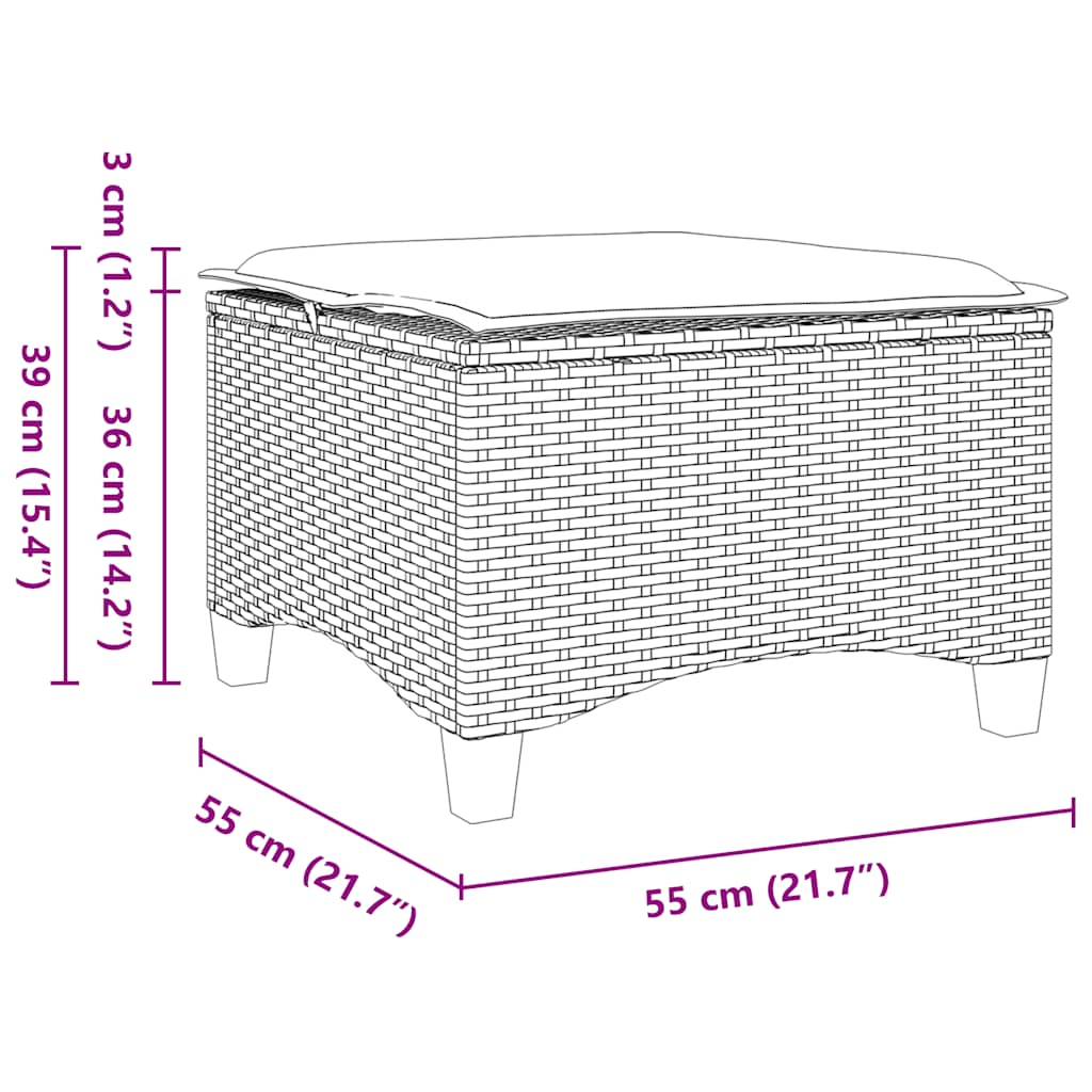 vidaXL Tuinkrukken met kussens 2 st 55x55x36 cm poly rattan zwart