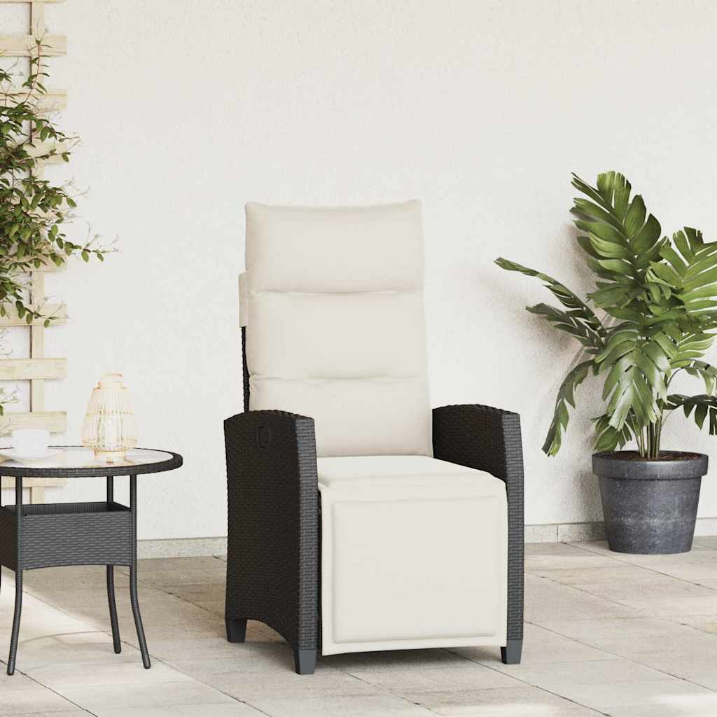 vidaXL Verstelbare tuinstoel met bijzettafel poly rattan zwart
