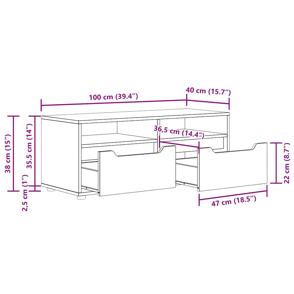vidaXL Tv-meubel VISNES 100x40x38 cm bewerkt hout wit