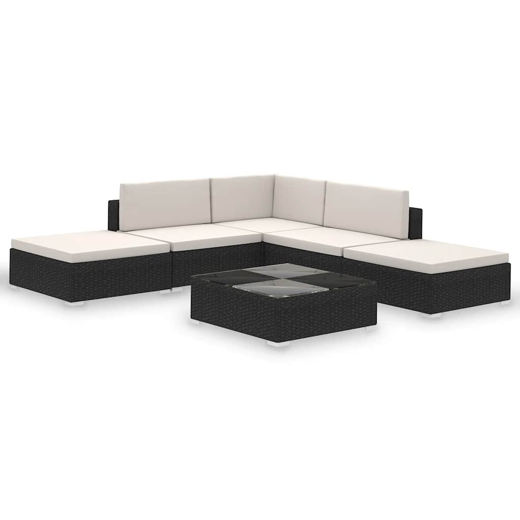 vidaXL 6-delige Loungeset met kussens poly rattan bruin