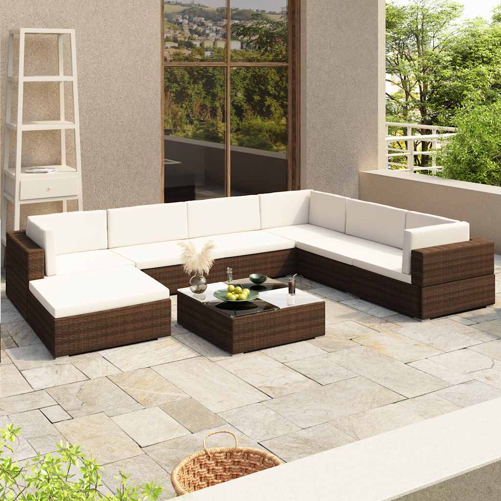 vidaXL 8-piece Lounge Set with Cushions Poly Rattan Brown