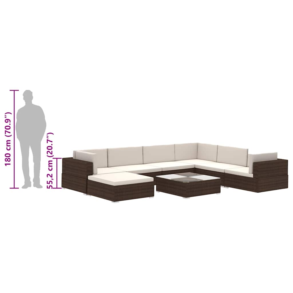 vidaXL 8-piece Lounge Set with Cushions Poly Rattan Brown