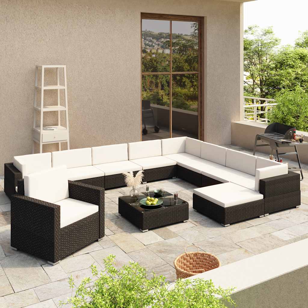 vidaXL 12-delige Loungeset met kussens poly rattan bruin