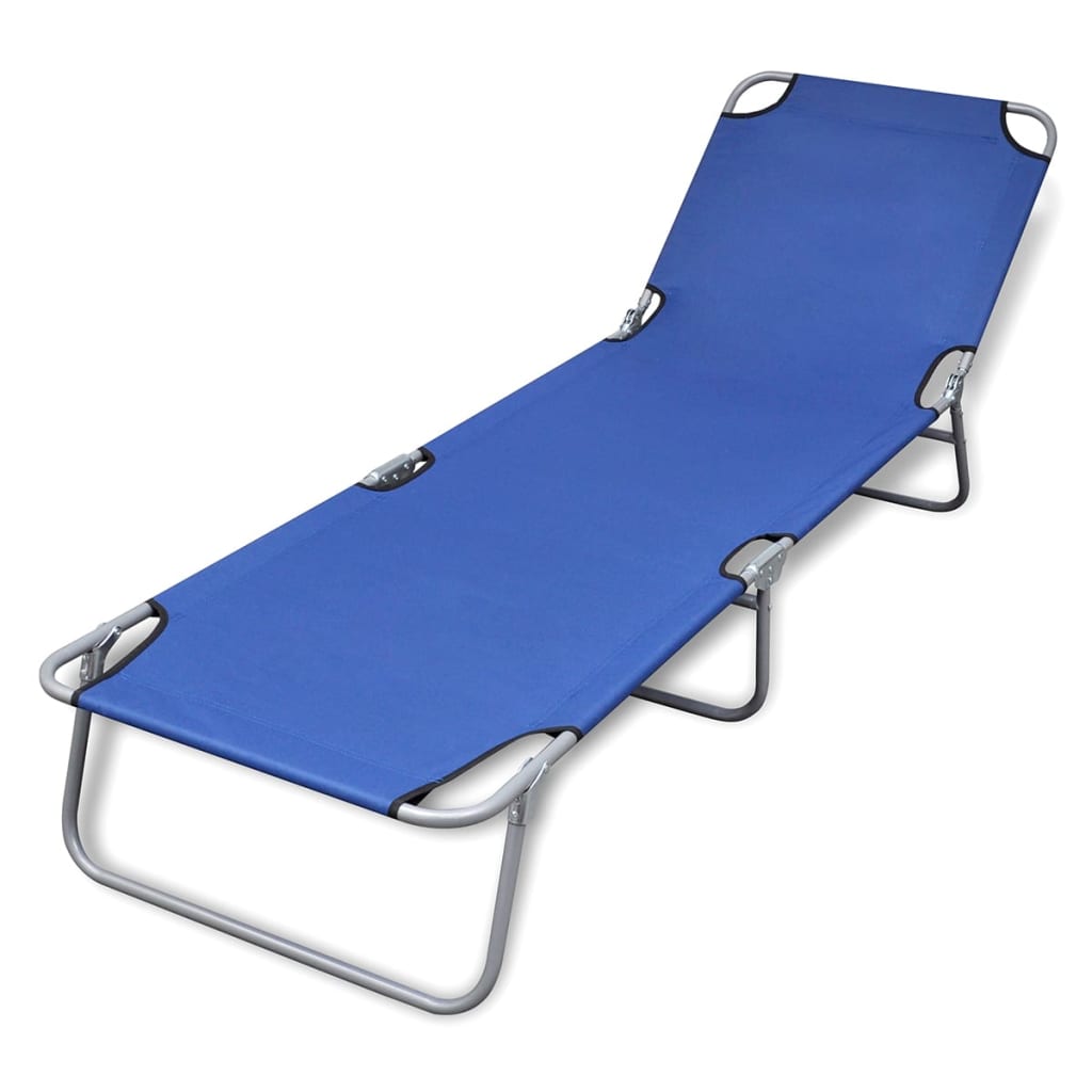 vidaXL Ligbed inklapbaar staal en stof turquoiseblauw